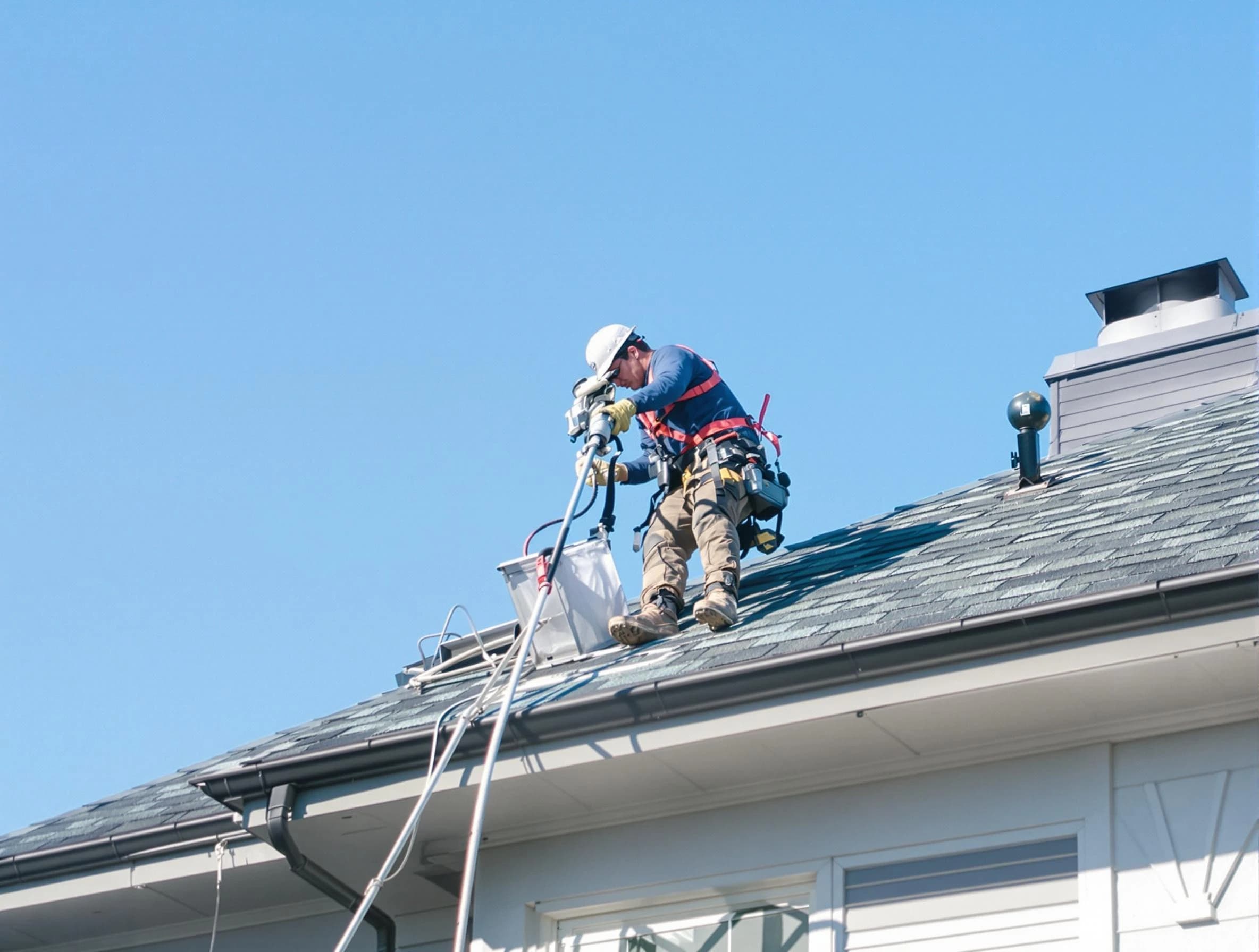 El Reno Dryer Vent Cleaning certified technician cleaning a roof-mounted dryer vent system in El Reno