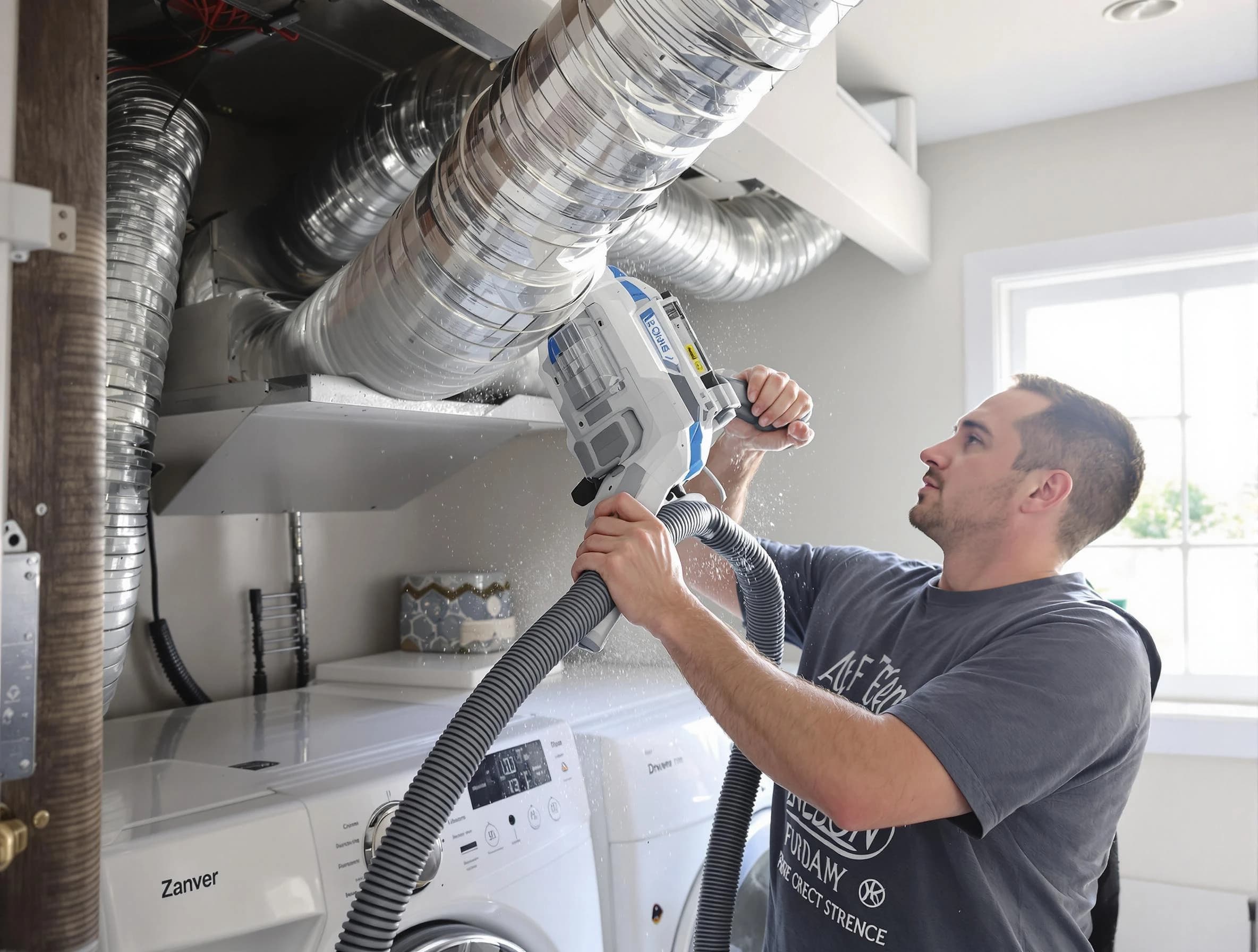 El Reno Dryer Vent Cleaning specialist cleaning deep within a dryer vent duct system in El Reno