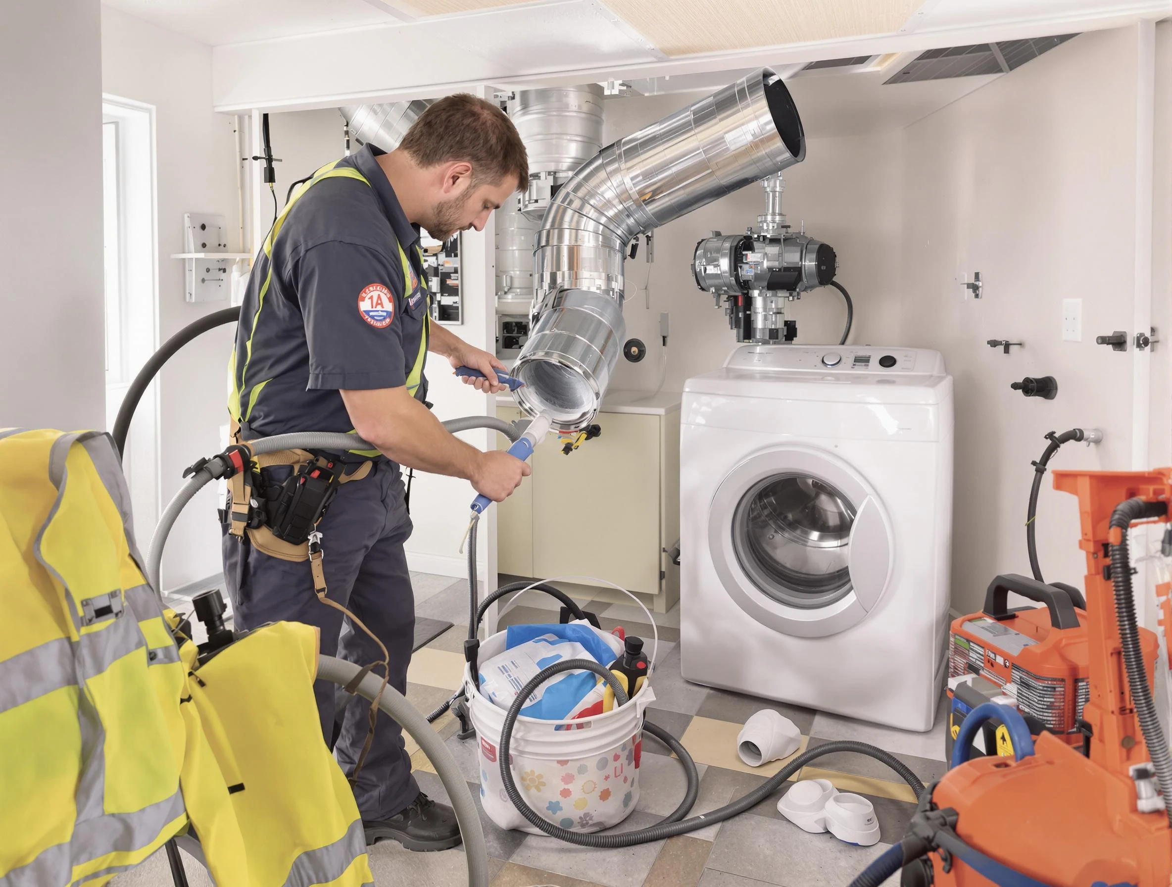 El Reno Dryer Vent Cleaning technician using specialized equipment to clear severe dryer vent blockage in El Reno