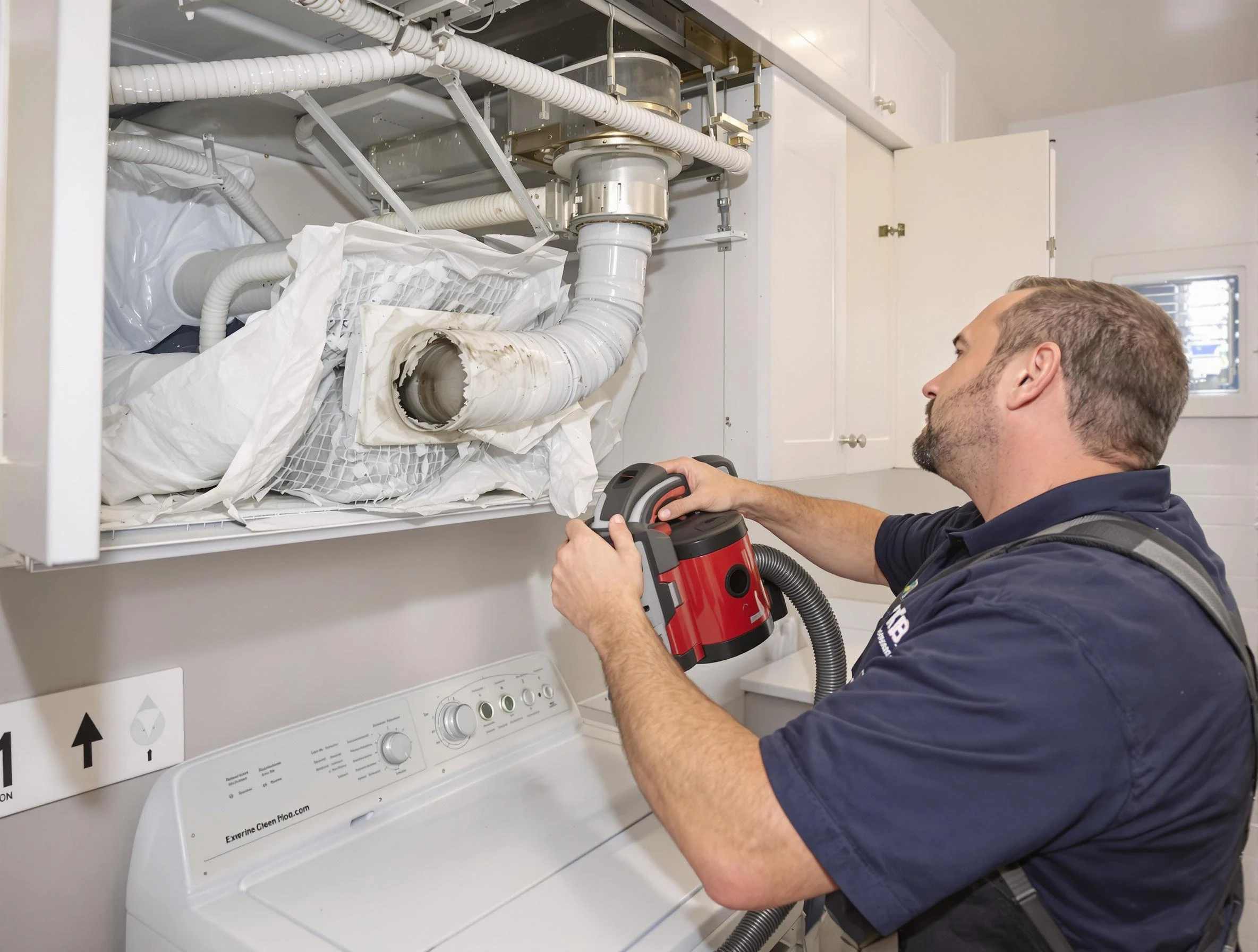 El Reno Dryer Vent Cleaning technician performing professional exhaust vent cleaning at a residential property in El Reno